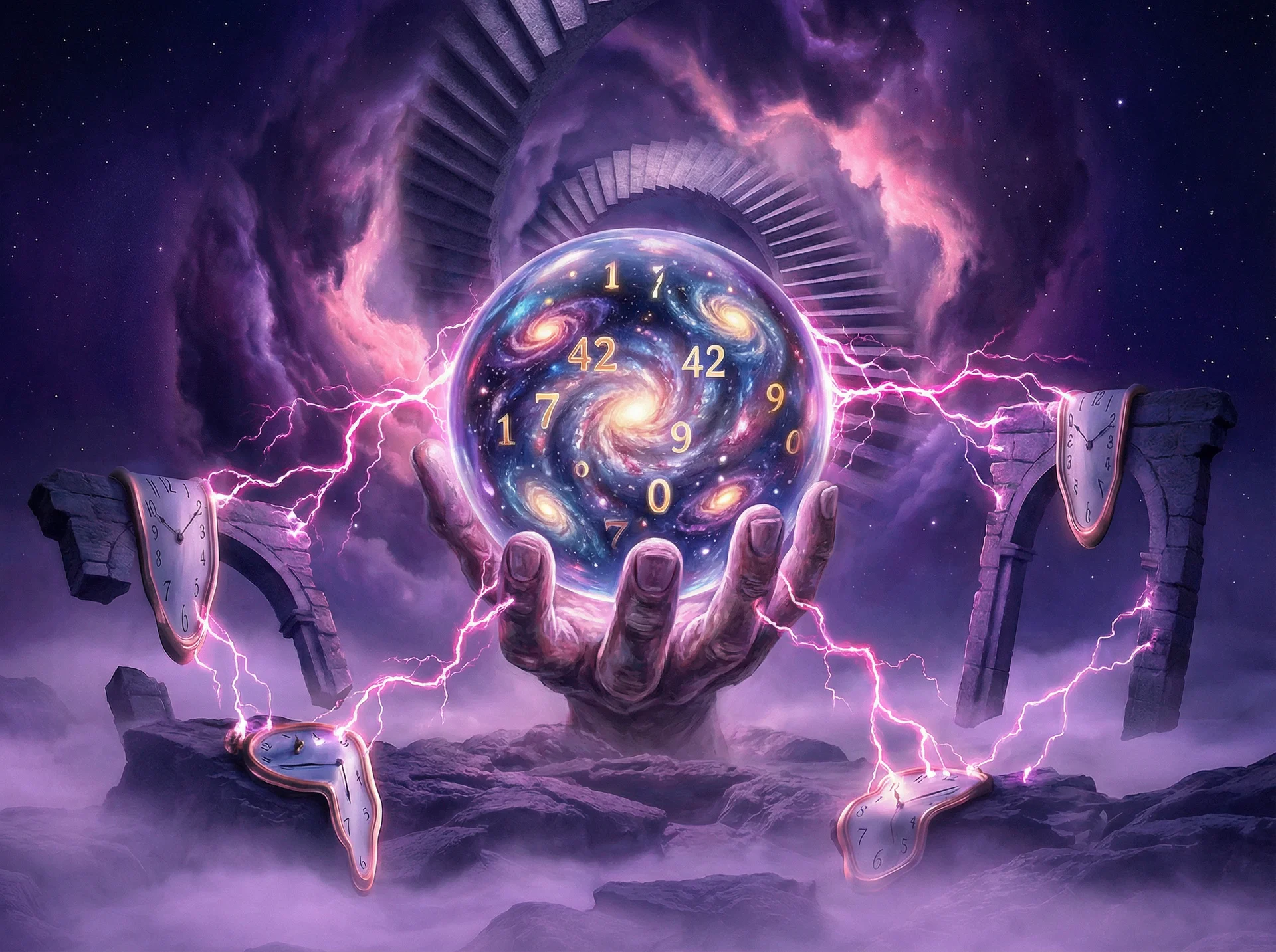 超现实艺术作品 - 命运之手与水晶球，福彩3d 灵感画作